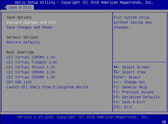Save & Exit Menu page
